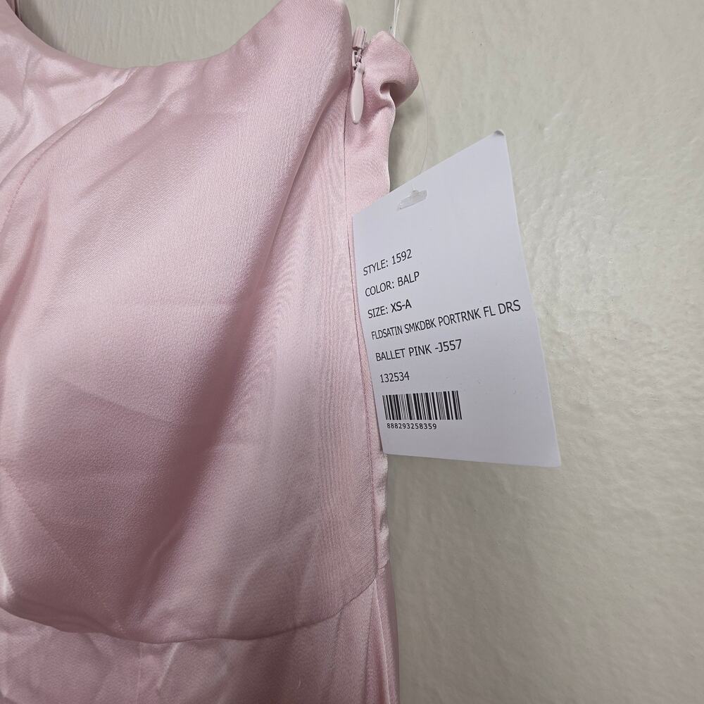 NWT After Six Bow One Shoulder Fluid Satin Maxi Dress Full Skirt Ballet Pink XS - Picture 8 of 14